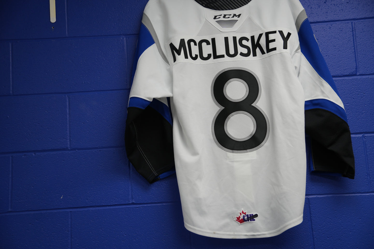 Game-Worn Jersey: #8 McCluskey (white)